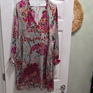 Spartina 449 Pink and Gray Floral Silk Dress